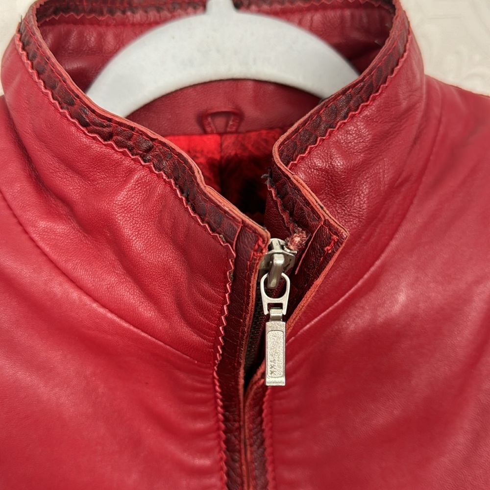 Vintage Retro Red Leather Jacket Longline Trench Old School 90s‎ Y2K Spice Girls - Picture 9 of 14